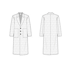 Oversize long coat vector sketch. Lapel collar long sleeve outerwear with three buttons. Short fur wool texture and oversize patch pockets.