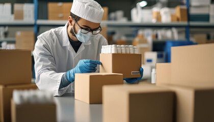 Inspector checking expiration dates on product packaging, expiration control, product safety assurance