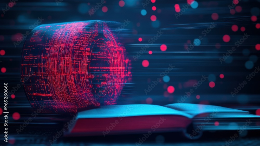 Aufkleber a futuristic book with digital elements, symbolizing the intersection of knowledge and technology.