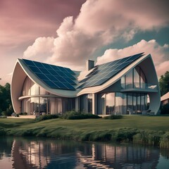 Obraz premium Cute solar powered house in the evening