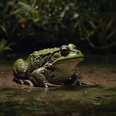 Detailed African Bullfrog Illustration in Natural Habitat