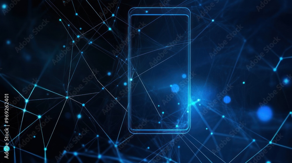 Aufkleber abstract representation of a smartphone surrounded by a network of glowing connections.