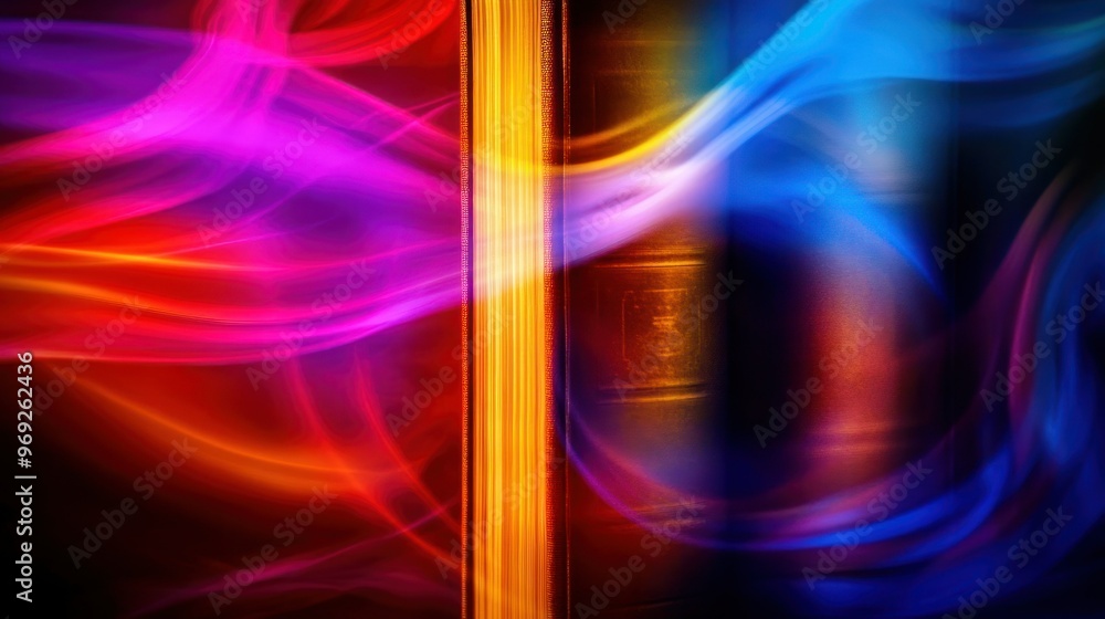 Poster a vibrant abstract image with swirling colors resembling light and motion.