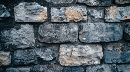 Obraz premium A close-up view of a textured stone wall made of variously shaped stones.