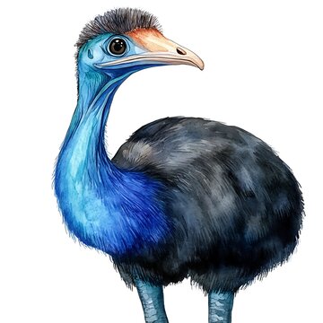 recommend clip art: Watercolor Illustration of a Cassowary Bird with Blue Feathers.