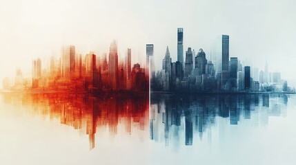 Obraz premium A Stunning Visual Representation of a City Divided by Economic Policies Reflecting Two Distinct Realities in One Image