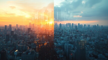 Fototapeta premium A Breathtaking Urban Landscape Split by Economic Realities and Environmental Trends Highlighting Two Different Worlds