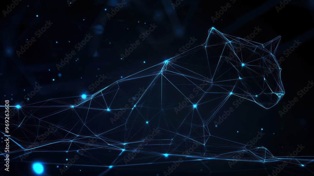 Aufkleber a digital representation of a panther created with geometric lines and glowing nodes.
