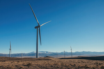 Wind Farm with Turbines Spinning Under Clear Skies for a Sustainable Energy Scene