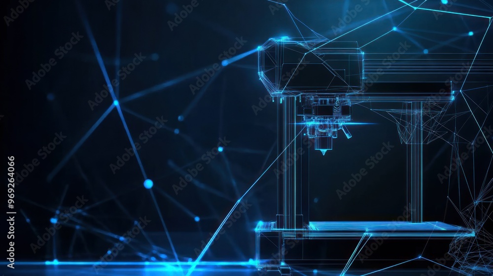 Aufkleber a futuristic depiction of a cnc machine with a digital network background.