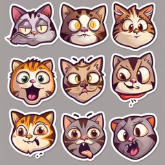 A sticker sheet showcasing cats with different facial expressions