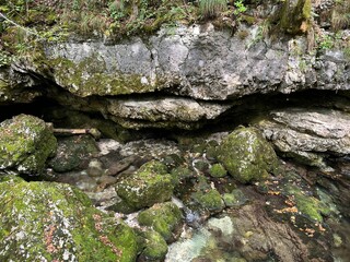 The Glijun stream above the Virje waterfall or the bed of the Gljun stream (Bovec, Slovenia) - Der Glijun-Bach oberhalb des Virje-Wasserfalls oder das Bett des Gljun-Bachs (Slowenien)