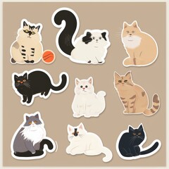 A sticker sheet featuring a variety of cats