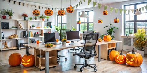 Creepy crawlies join traditional decor in this modern office, where cobwebs and candelabras create a hauntingly