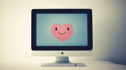 Computer screen with a smiling heart on it.