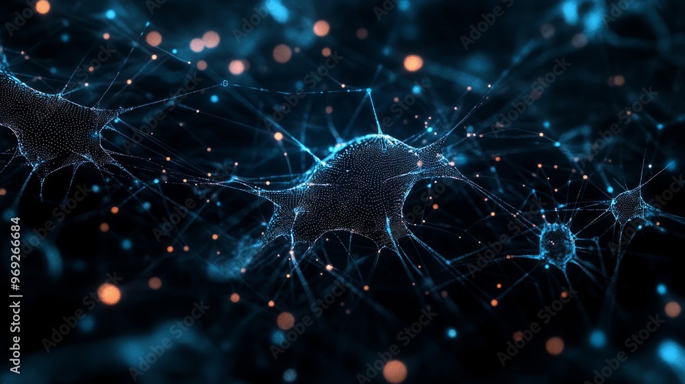 Poster ai neural nets. futuristic background of artificial intelligence neural networks. black background.