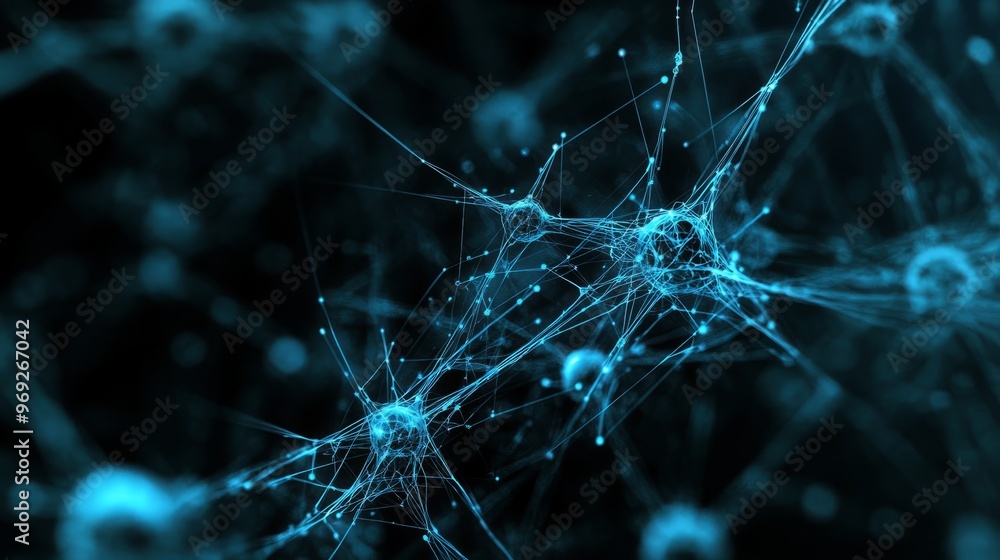 Poster ai neural nets. futuristic background of artificial intelligence neural networks. black background.