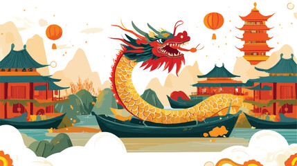 Dragon Boat Festival Banner Design with Vector Elements