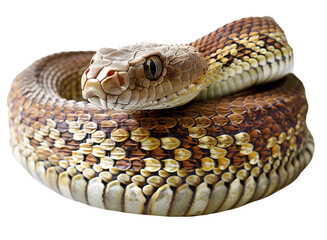 Fototapeta premium A snake is curled up on a white background
