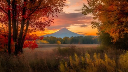 Autumn Equinox: Sunset Mount Panorama, Golden Light bathes Colored Foliage