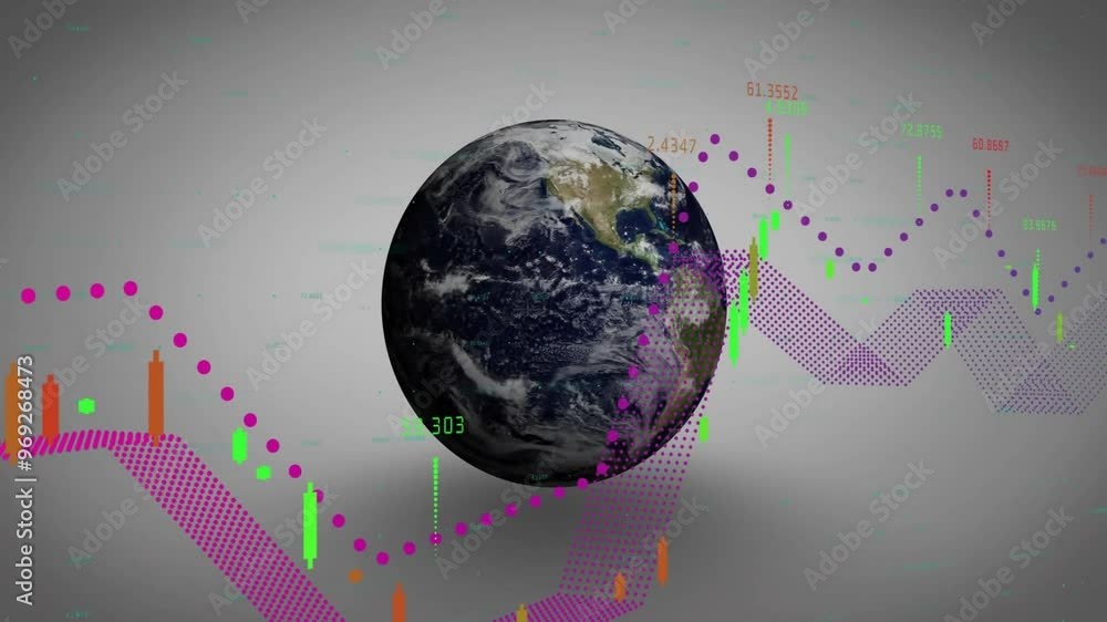 Poster Animation of data processing and diagrams over globe