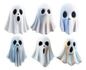 Obraz premium Spooky cartoon ghost faces on transparent background for halloween