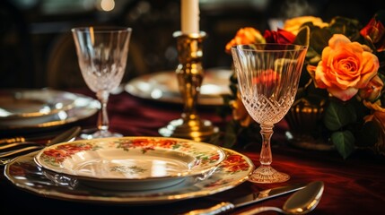 Elegant new year s eve dinner table setting with festive decor and gourmet cuisine