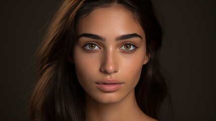 Stunning portrait of a woman featuring a natural and radiant makeup look for beauty inspiration