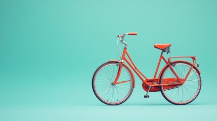 A vibrant orange bicycle against a teal background, symbolizing leisure and transportation.