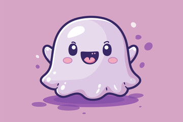 Obraz premium Friendly ghost with a playful smile, floating over purple background