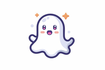 Cute ghost floating with stars on a white background