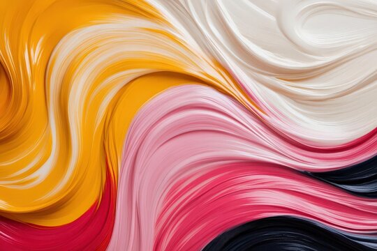 Artistic portrayal of hair dyeing process with swirling colors in mid-application, hair treatment, creative concept