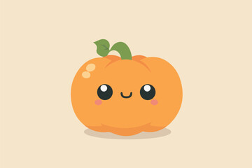 Obraz premium Laughing pumpkin with a bright orange hue and a small green leaf accent