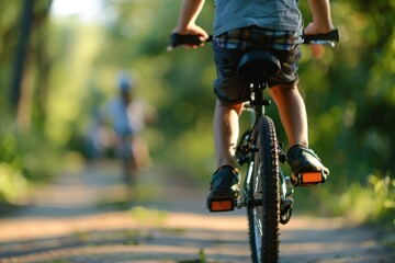 Fototapeta premium Boy cycling with family person transportation clothing.