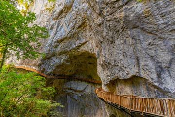 Horma Canyon, Kure Mountains National Park, Kastamonu, Turkey. Wooden walking path.