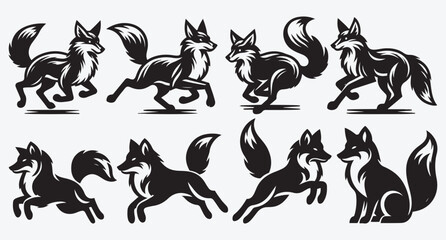 Obraz premium Fox Logo Silhouette Bundle Clip Art Vector Illustration 
