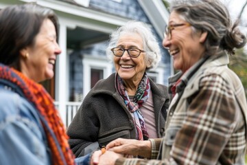A group of senior women standing together, possibly at an event or gathering