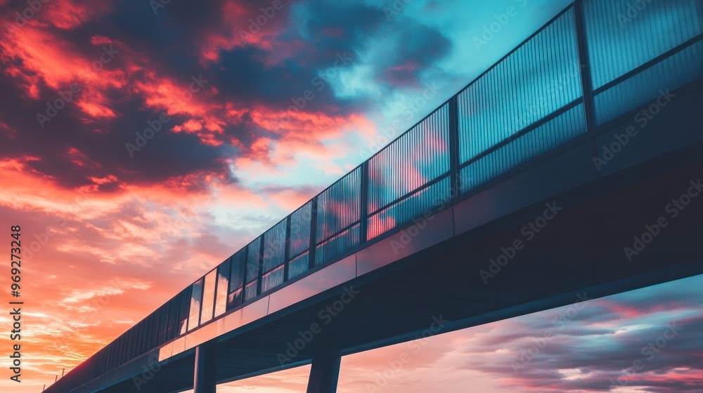 Canvas Prints A modern bridge under a vibrant sunset sky, showcasing architectural design and natural beauty.