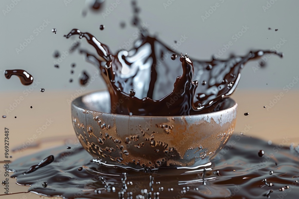 Sticker A bowl of chocolate is falling into the water