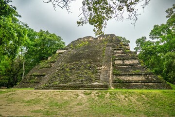 Ancient Mayan ruins in the forests of Tikal National Park, Guatemala, South America.