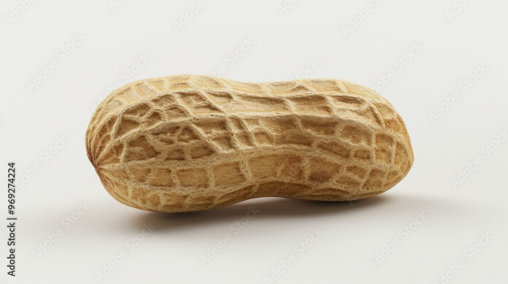 Poster a detailed view of a single peanut on a white background