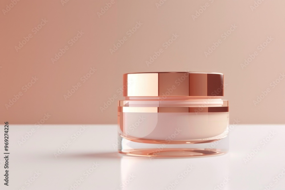 Poster A jar of cream sits on top of a wooden table, ready for use