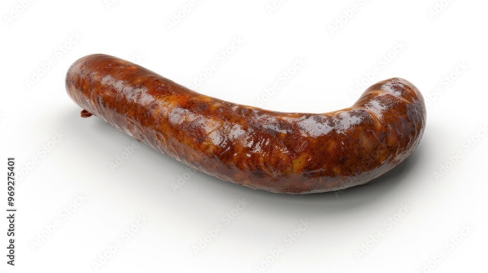 Poster a single sausage placed on a clean and white background