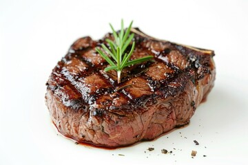 Freshly cooked steak served with a fragrant sprig of rosemary, perfect for a romantic dinner or special occasion