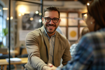 Obraz premium Businessman making handshake with partner