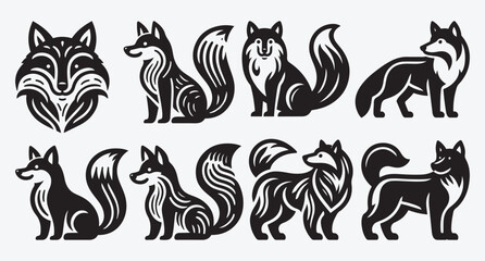 Obraz premium Fox Logo Silhouette Bundle Clip Art Vector Illustration 