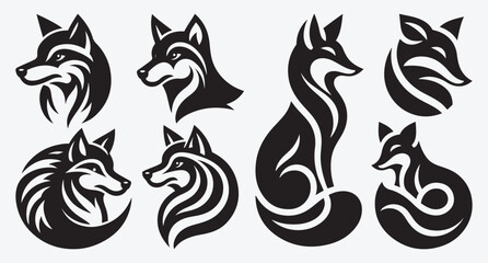Fototapeta premium Fox Logo Silhouette Bundle Clip Art Vector Illustration 