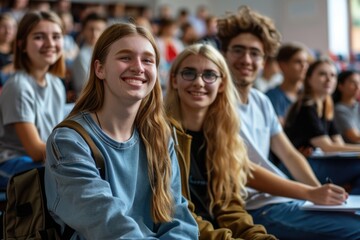 Obraz premium Group of students attending a class or seminar, suitable for education, training, and conference use