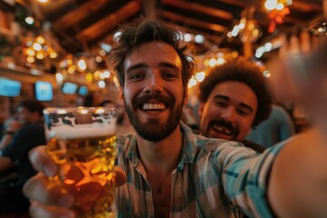 A person enjoying a beer in a pub-like setting