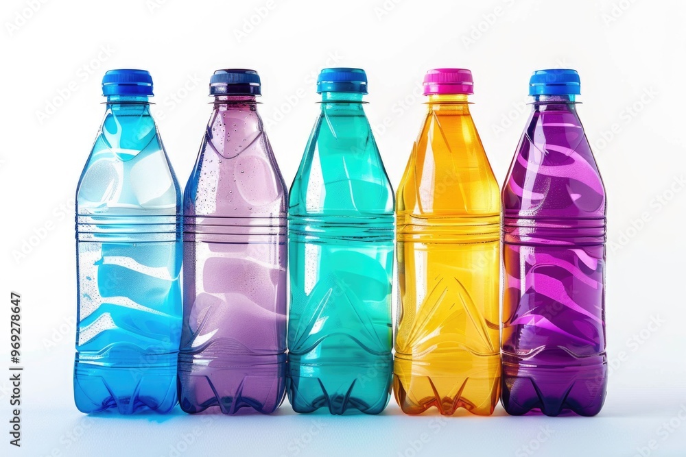 Poster a collection of colorful water bottles sitting side by side